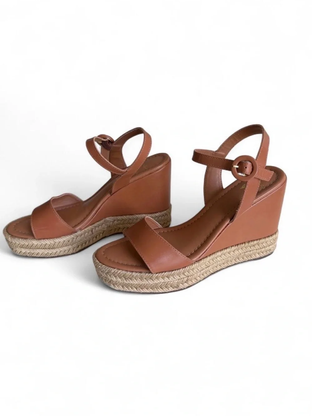 Vittoria Caramel Leather Platform Espadrille Wedges